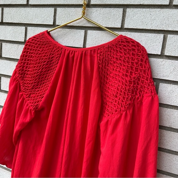 Pomander Place Parker Dress Poppy Red Puff Sleeve Smocked Cotton Blend - Picture 11 of 13